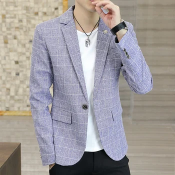 Erkek Eğlence Takım Elbise Kontrol Kore Trend Yakışıklı Tek Batı Ceket İlkbahar ve Sonbahar İnce Tek Ceket Küçük Takım Elbise