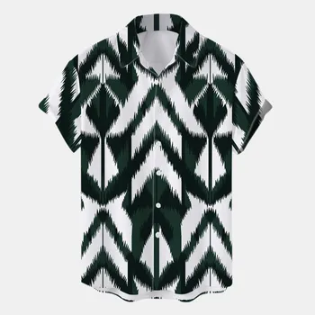 havai gömleği Erkekler Erkek Yaz Hawaii Geometrik Baskılı Gömlek Bluz Kısa Kollu Turn Down Yaka Gömlek Camisa Masculina