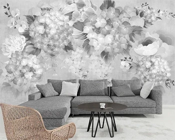 Beibehang Özel duvar kağıdı pastoral el-boyalı siyah ve beyaz çiçek kanepe TV arka plan duvar oturma odası yatak odası 3d duvar kağıdı