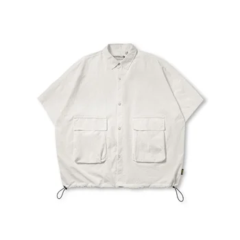 Gömlek Erkekler Japon Yaz Streetwear Gevşek Kısa Kollu Büyük Boy Rahat Kargo Gömlek Unisex Kore Trend Moda Gömlek Kadın