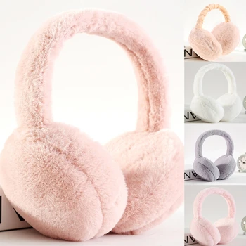 Unisex kış sıcak Faux kürklü Earmuffs kafa bandı düz renk katlanabilir kulak ısıtıcıları