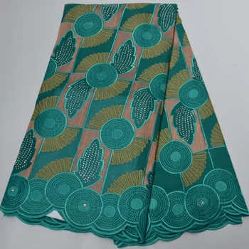 (5 yards / pc) yüksek kaliteli teal yeşil afrika isviçre kumaşı dantel kumaş ile güzel nakış ve taşlar için parti elbise CLP444