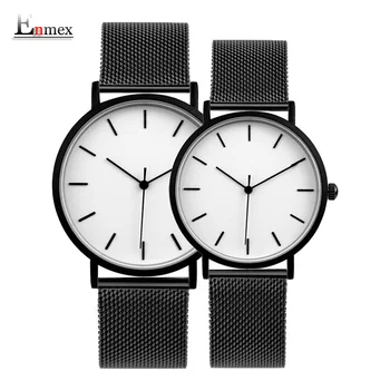 Enmex serin stil çift kol saati Kısa vogue basit şık Siyah ve beyaz yüz Mat doku kuvars saat moda izle
