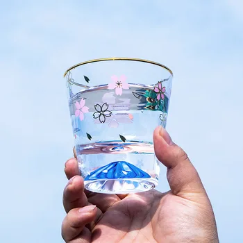 Japonya'nın Fuji Dağı kiraz cam bardak şeffaf kahve kupa bira viski bardağı ısıya dayanıklı yalıtımlı cam bardak süt suyu kupa
