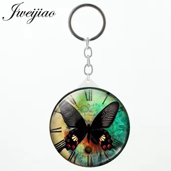JWEIJIAO Klasik sıcak kelebek saat anahtar zincirleri Ayna 2019 doğal hayvan zaman oyunu cep aynası kızlar için en iyi hediye JS101