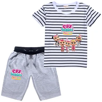 2022 Moda Disney Cry Bebekler Baskı Elbise Erkek Kız Çizgili Komik T Shirt Giyim Çocuklar Yaz Giyim + şort takımı