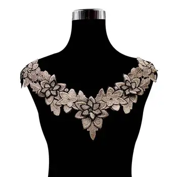 5 Adet Nakış 3D Çiçekler Dantel Yaka Kumaş DIY düğün elbisesi Yaka Dikiş Malzemeleri El Sanatları Ücretsiz Kargo