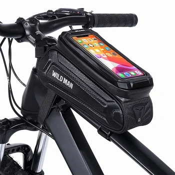 VAHŞI ADAM Bisiklet Çantaları Bisiklet çanta çerçevesi Ön Tüp Bisiklet Çantası Su Geçirmez 6.7 in Bisiklet telefon tutucu Kılıf Dokunmatik Ekran Ciclismo