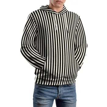 Dikey Çizgili Gevşek Hoodies Siyah Beyaz Çizgiler Komik Hoodie Unisex Uzun Kollu Büyük Boy Sokak Stili Grafik Giyim