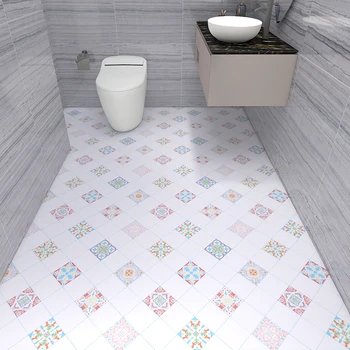 Zemin stickerı kendinden yapışkanlı banyo su geçirmez kaymaz banyo zemin stickerı tuvalet karosu duvar kağıdı mutfak zemin PVC vinil