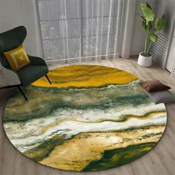 Nordic Sarı Mermer Desen Sandalye Mat Yuvarlak Yumuşak Pazen kaymaz Halı Yatak odası Dekoratif Başucu Mat RC12