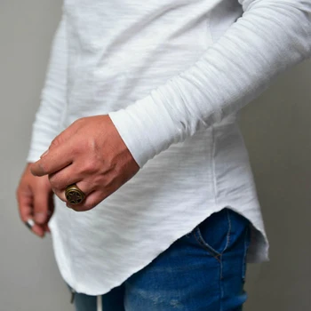 B7397 yuvarlak yaka eğlence saf renk uzun kollu streetwear komik tshirt uzun kollu tişört erkekler için 4