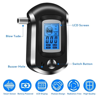 Breathalyzer Tester Taşınabilir Breathalyzer lcd Ekran Dijital Hızlı, Yüksek Doğruluk Dedektörü İle 20 Ağızlıklar 1