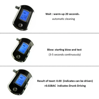 Breathalyzer Tester Taşınabilir Breathalyzer lcd Ekran Dijital Hızlı, Yüksek Doğruluk Dedektörü İle 20 Ağızlıklar 3