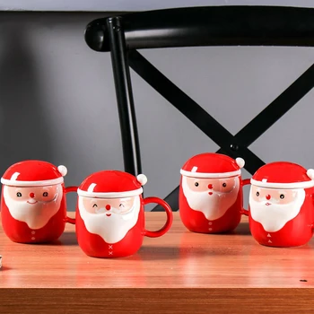 Yaratıcı Noel Kupa Ev Yapımı Seramik kapaklı bardak Kaşık Kahve Fincanı Ev Kahvaltı Süt Kupa Noel Serisi Hediye Su Bardağı