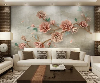 Yeni Çin tarzı kabartmalı şakayık çiçek 3D TV arka plan duvar kaplaması oturma odası yatak odası profesyonel özel duvar kağıdı