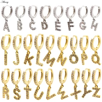 Alisouy 2 adet Moda Altın Renk Hoop Küpe HipHop İlk 26 Mektuplar Dangle Hoop Küpe Kadın Erkek Brincos Trend Takı