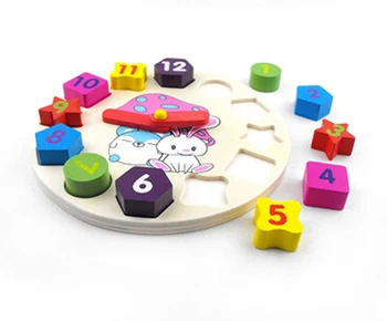 1 Takım Renk Saat oyuncak inşaat blokları Şekli Ahşap Saat Çocuk Eğitim Oyuncaklar Dijital Geometri Saat
