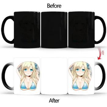 Seksi karikatür Fincan Sıcak Reaksiyon Kahve Fincanı Yaratıcı Renk Değiştirme Seramik Sihirli kupalar Çay Süt Kahve Kupa Komik Hediye BSKT-101