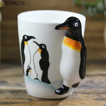 Yaratıcı El-boyalı hayvan seramik fincan Sevimli penguen kahve fincanı 3D karikatür hediye kupa Kişilik kolu Çocuk doğum günü hediyesi 0