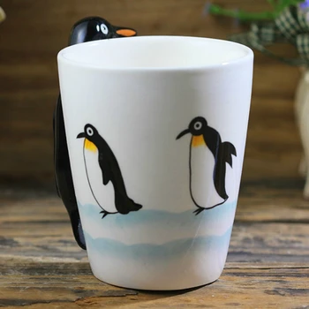 Yaratıcı El-boyalı hayvan seramik fincan Sevimli penguen kahve fincanı 3D karikatür hediye kupa Kişilik kolu Çocuk doğum günü hediyesi 1