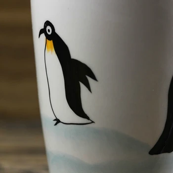 Yaratıcı El-boyalı hayvan seramik fincan Sevimli penguen kahve fincanı 3D karikatür hediye kupa Kişilik kolu Çocuk doğum günü hediyesi 4
