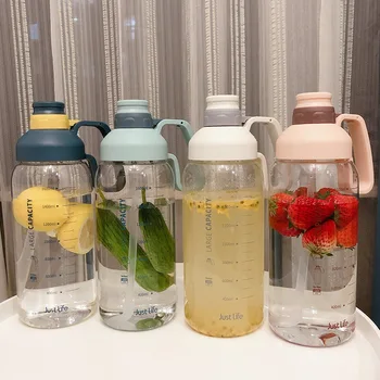 YOMDID spor şişe su taşınabilir su ısıtıcısı içecek şişeleri için yürüyüş kamp tırmanma su şişesi ile saman 1.8 L Drinkware 0