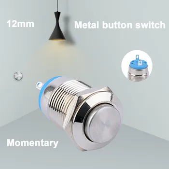 12mm metal push button su geçirmez anahtarı yüksek kafa anlık kendini sıfırlama 1NO 2 Pins terminali
