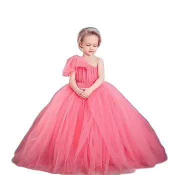 Mor Çocuklar Çiçek Kız Elbise Tül Kabarık İlk Communion Elbise Bir Omuz Prenses Elbise Yay Düğüm Kız Çocuk Doğum Günü elbisesi