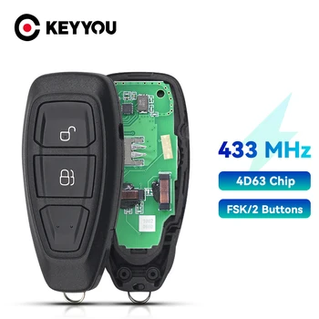 KEYYOU 2 Düğmeler FSK 433 MHz 4D63 80Bit Çip Uzaktan Araba Anahtarı Ford Ecosport 2013 Için 2014 2015 2016