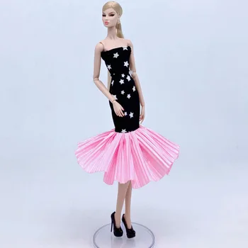 1/6 Siyah Pembe Yıldız Fishtail Elbise barbie bebek Kıyafetler Barbie Giysileri Mermaid Parti Kıyafeti 11.5 