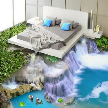 wellyu Özelleştirilmiş büyük duvar pvc su geçirmez 3D şelale oturma odası banyo zemin kalın aşınmaya dayanıklı zemin