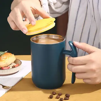 Paslanmaz Çelik Süt Kahve Kupa Çift Katmanlı Sızdırmaz Kahve kapaklı bardak Mutfak Drinkware Kahvaltı Çay Bardağı