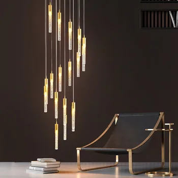 Altın Kristal droplight Villa dubleks merdiven lüks silindirik kolye lamba led Kabarcıklar cam uzun tüp kordon kolye ışık 1