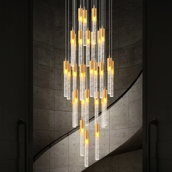 Altın Kristal droplight Villa dubleks merdiven lüks silindirik kolye lamba led Kabarcıklar cam uzun tüp kordon kolye ışık 4