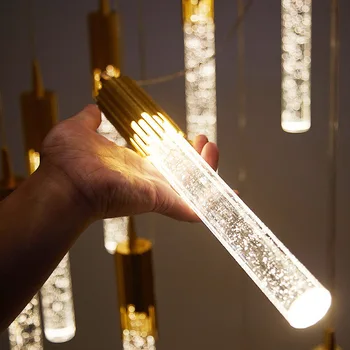 Altın Kristal droplight Villa dubleks merdiven lüks silindirik kolye lamba led Kabarcıklar cam uzun tüp kordon kolye ışık 5