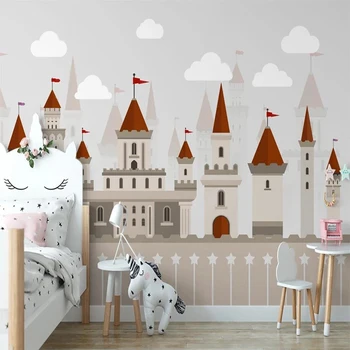 Özel Fotoğraf Duvar Kağıdı 3D Karikatür El Boyalı Kale Evi Bayrağı Çocuk Odası Yatak Odası Arka Plan duvar Dekoru Bebek Çocuklar için