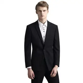Iş Erkek Takım Elbise Düğün Smokin Sağdıç Damat Takım Elbise Topu cüppe şeklinde gelinlik Takım Elbise İki Adet Siyah (Ceket + Pantolon)