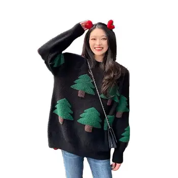  Yeni Kore Versiyonu Sonbahar Ve Kış Gevşek Giyim Noel Kırmızı Yeni Yıl Harajuku Tarzı Dip Çok Yönlü Kazak Em*