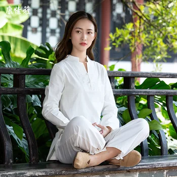 Dövüş sanatları Takım Elbise 2 Parça Tai Chi Meditasyon Yoga Giysileri Kadın Çin Geleneksel Gömlek + pantolon Kung Fu Kıyafetler Rahat Spor Seti