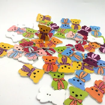Doğal Ahşap Düğmeler Sevimli Karikatür Ayı DIY Ahşap El Sanatları Anaokulu Çocuk Giyim Aksesuarları Oyuncak Süslemeleri El Yapımı 4