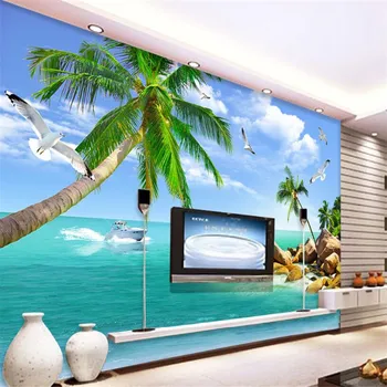 Beibehang 3D duvar kağıdı Özel Duvar Kağıdı Akdeniz Manzara Plaj Hindistan Cevizi Ağacı Martı TV Oturma Odası Yatak Odası Arka Plan Duvar