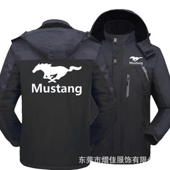 Kış Ceket Erkekler Mustang logo Kalın Kadife sıcak tutan kaban Erkek Rüzgar Geçirmez Kapşonlu Dış Giyim Rahat Dağcılık Palto C