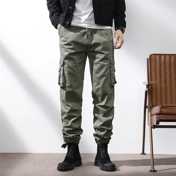 Bahar Kış Rahat erkek Pantolon Yaz Vahşi Gevşek Spor Erkek Tulum Fermuar Orta Katlı Pamuk Sokak Giyim Düz Pantolon