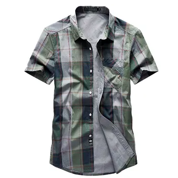 Yeni Moda Ekose Kısa Kollu Gömlek Erkekler Rahat Gevşek Baggy Nefes Pamuk Streetwear Giyim