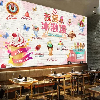 Özel Dondurma Tema duvar kağıdı 3D Soğuk İçecek Tatlı Dükkanı Kahve Evi Endüstriyel Dekor Pembe Arka Plan Duvar Kağıdı 3D