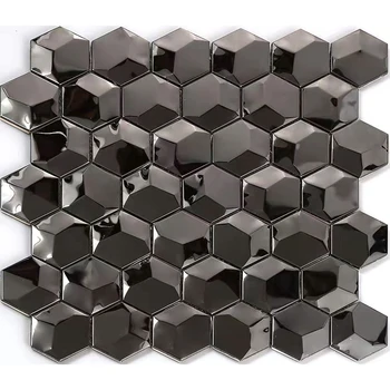 Ev dekorasyonu için 3D siyah paslanmaz çelik altıgen metal mutfak mozaik karo