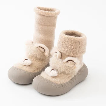 0-3T Unisex Bebek 2022 Kış Termal kar ayakkabıları Sevimli Hayvan Bebek Yürüyor Kaymaz Sıcak Kalınlaşmış Havlu Çorap Ayakkabı İlk Yürüteç