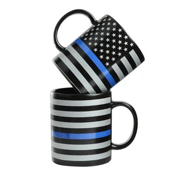 Amerikan Bayrağı ABD Eski Zafer Polis Mavi Çizgi Kupalar Cappuccino Grip Bölümü Seramik Fincan Kahve Süt Çay Kupa Drinkware Novetly Hediyeler 