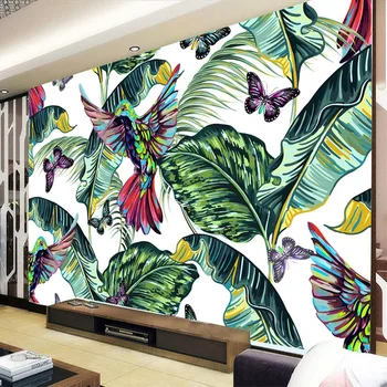 Özel 3D Yeşil Yaprak Kelebek Kuş Büyük Duvar İskandinav Modern Oturma Odası Restoran Mutfak Duvar Dekor Boyama Duvar Kağıdı Tapet